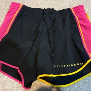 Nike Women's Black and Pink Athletic Shorts with Yellow Trim